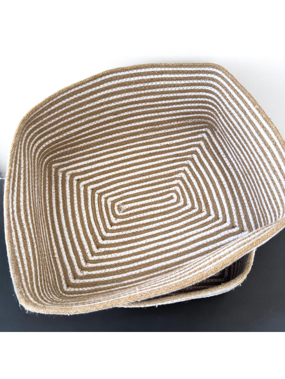 NWT Soft Woven Rope Stripe Pattern Storage Basket Bins - Set of 2 - Picture 2 of 5